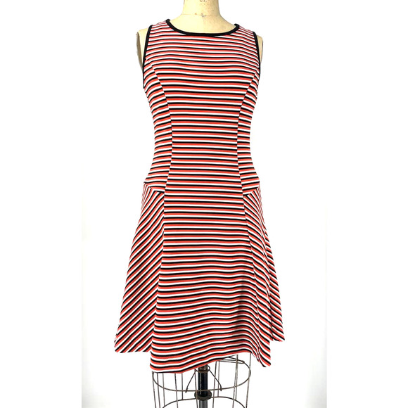 Beige By ECI Sleeveless Fit and Flare Orange Striped Sporty Dress Size Medium M - Picture 1 of 7